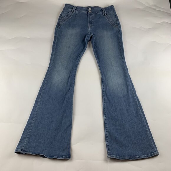 FRAME Merced Light Wash Stretch Denim Double Detail Flared Jeans 32 - Picture 1 of 7